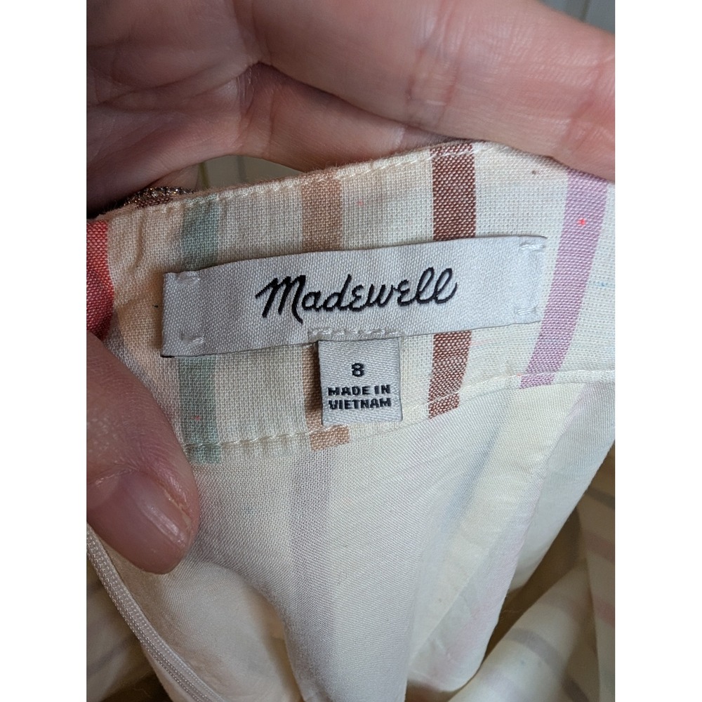 Madewell Button Slit Striped Midi Skirt Rainbow Flecked Cotton Lined - Size 8 - Picture 7 of 7